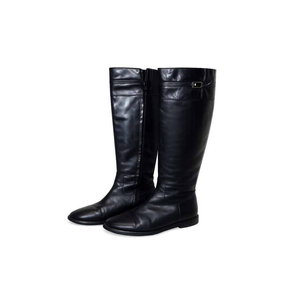 Banana Republic Riding Boots Womens 8 Black Leather Knee High Buckle Low Heel